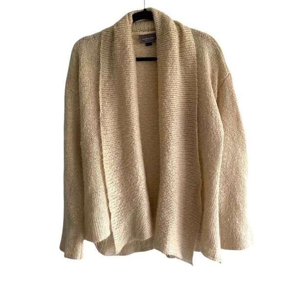 WOODEN SHIPS Paola Buendia Wool Mohair Open Front Cardigan Sweater Cream L - Picture 4 of 9
